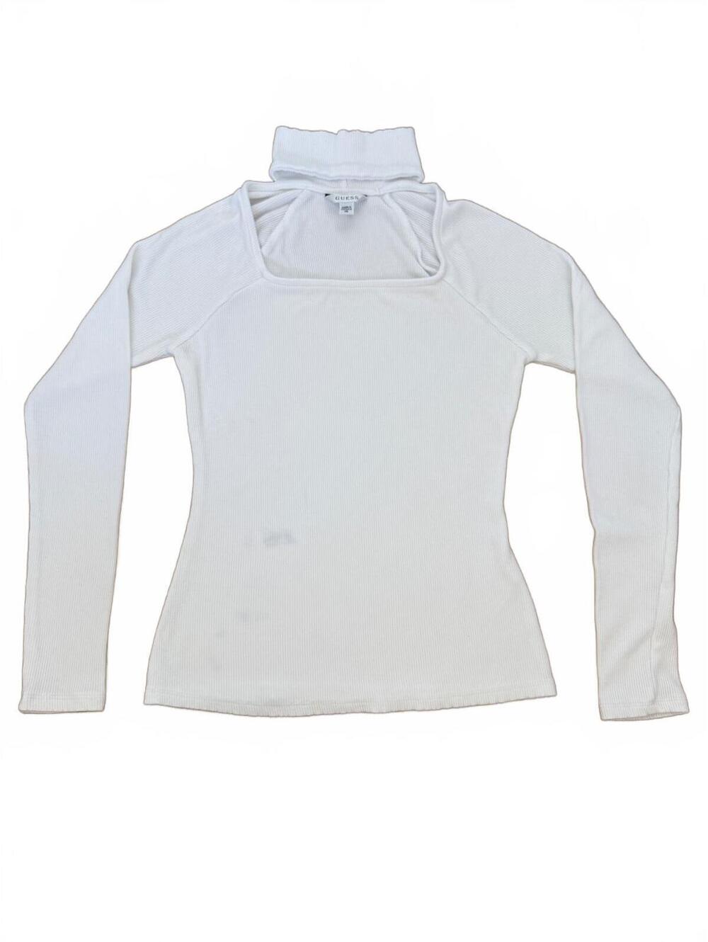 Guess White Ribbed Long Sleeve Turtleneck Top | Size XS